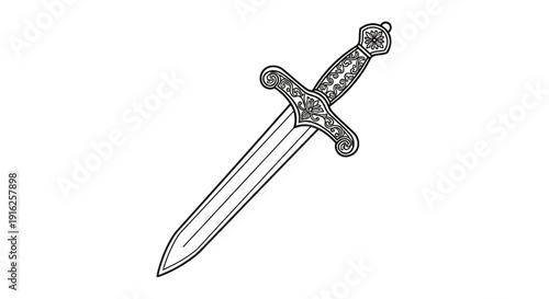 Ornate Dagger Illustration: Antique Weapon, Medieval Blade, Decorative Handle, Vintage Design