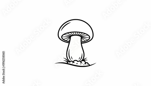 Mushroom Icon Vector Illustration - Simple Outline Drawing of a Fungi