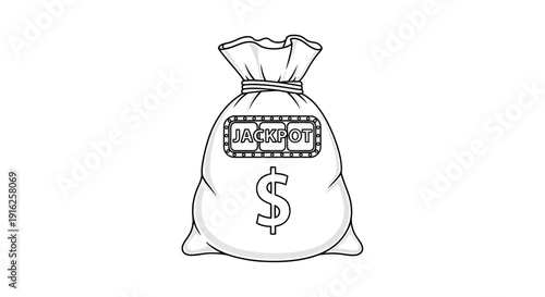 Money Bag with Jackpot Sign and Dollar Symbol - Winning Lottery or Casino Prize