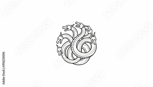 Mythical Hydra Serpent Emblem, Multi-Headed Dragon Symbol, Ancient Greek Legend