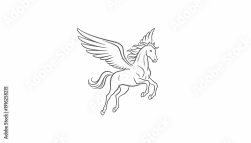 Mythical Pegasus Horse Line Art Drawing - Majestic Winged Creature