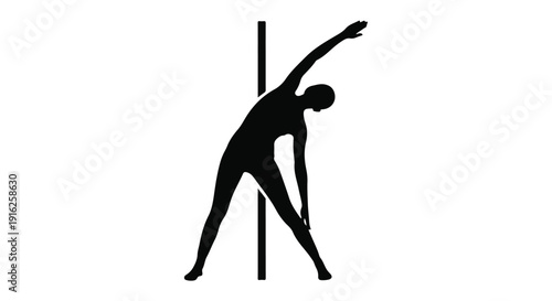 Dynamic black silhouette of a person engaging in a full-body side bend exercise, symbolizing flexibility, balance, and core strength in fitness and wellness routines