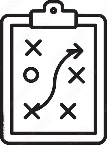 Tactical clipboard sketch line icon for sports coaching or business project management strategy planning tasks