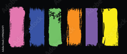 Vibrant colorful Brush Stroke Collection – Colorful Paint Lines, Grungy Brush Marks and Permanent Marker Pen Strokes Vector Seton black background