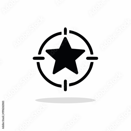 Centered black star inside fragmented circle logo icon illustration captured from a frontal viewpoint, depicting unity and focus in a minimalist monochrome graphic design environment