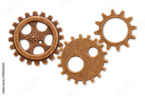 Zusammenarbeit und Teamwork als Symbolbild mit Zahnräder isoliert als Freisteller über transparentem Hintergrund