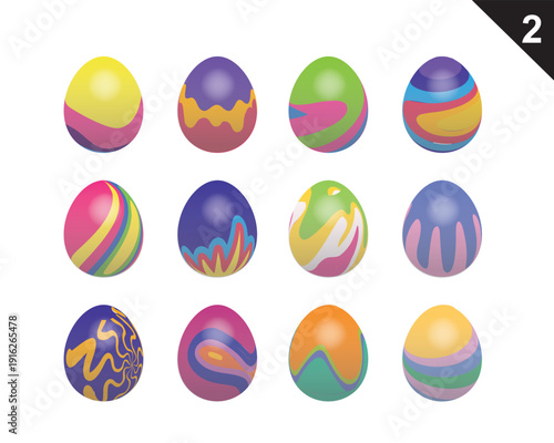 Colorful Easter Egg 3d Isometric Vector Collection Set 2 Psychedelic Pattern