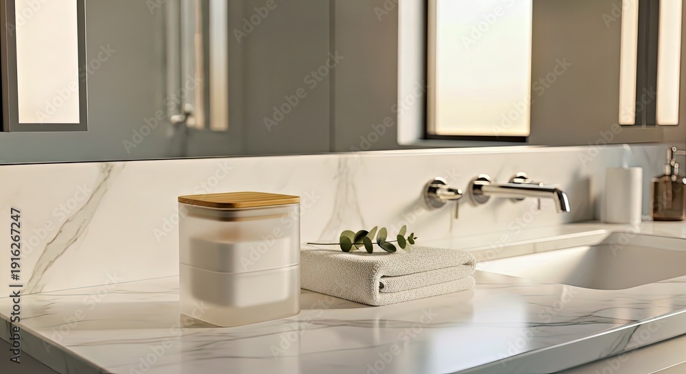 Fototapeta premium Modern Minimalist Bathroom Sink With Marble Countertop and Elegant Decor