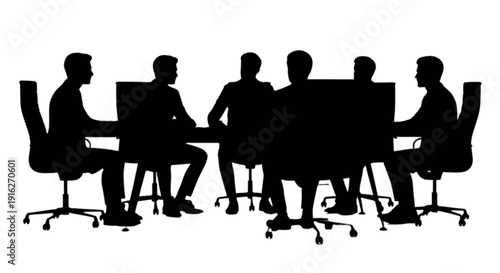 Silhouette of a business meeting with several people around a conference table