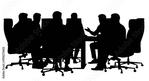 Silhouette of a group of people having a meeting in a conference room