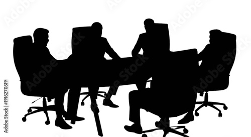 Silhouettes of people engaged in a serious meeting around a table