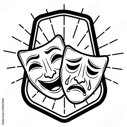Comedy and Tragedy Theater Masks with Clock Border