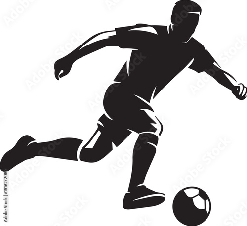 Soccer player in motion kicking a ball