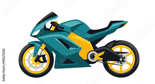 Modern Teal Sport Motorcycle Isolated on White Background