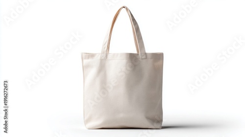 Plain canvas tote bag with handles, isolated on a white background for design mockup