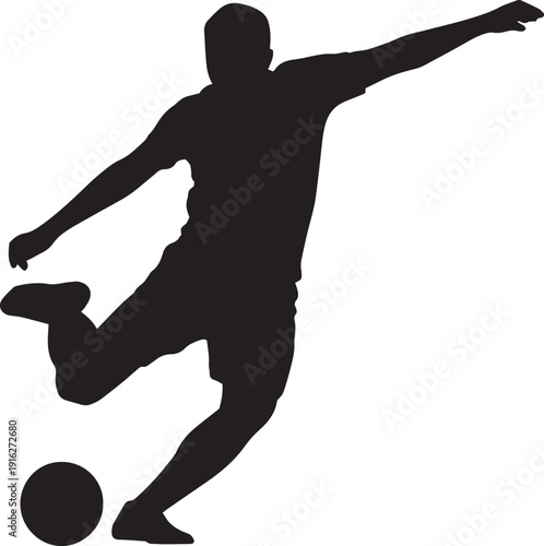 Soccer player kicking a ball in motion
