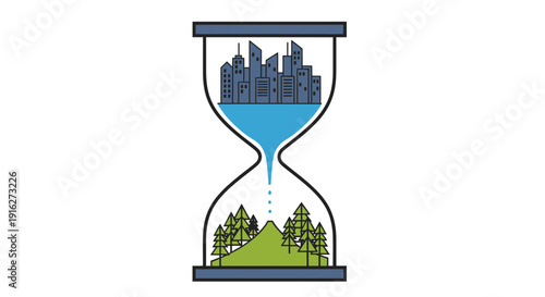 Hourglass with City and Forest - Concept of Urbanization and Nature