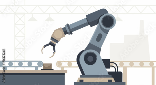 Robotic arm on assembly line in modern factory