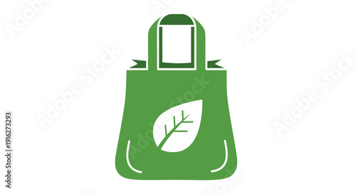 Green tote bag with leaf icon, eco-friendly shopping symbol