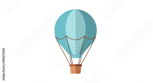 Blue Hot Air Balloon Floating Isolated on White Background
