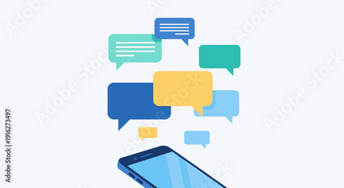 Smartphone sending messages with colorful speech bubbles