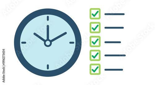 Clock and Checklist Icon - Time Management and Productivity Concept