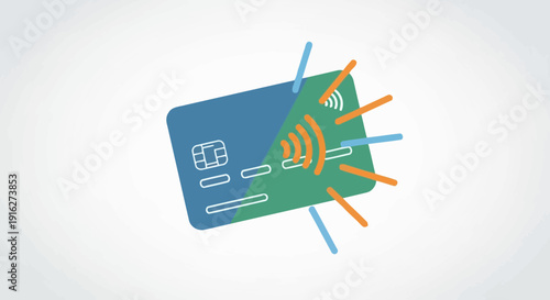 Contactless Payment Credit Card with NFC Chip and Signal Waves