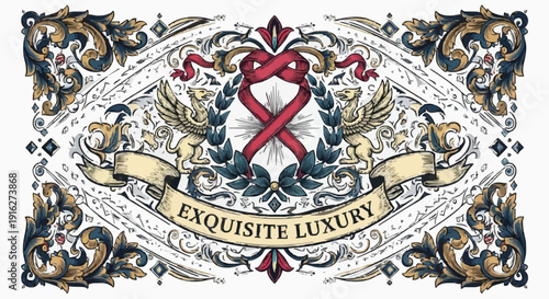Luxury Heart Crest with Ribbon Design Element.