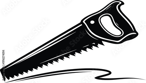 Classic Hand Saw Tool Black and White Vector Illustration.