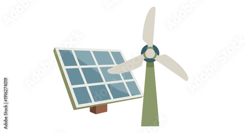 Solar panel and wind turbine, renewable energy concept