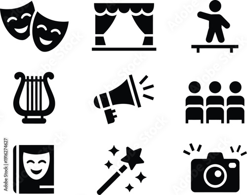 Black and white of theater and performance masks