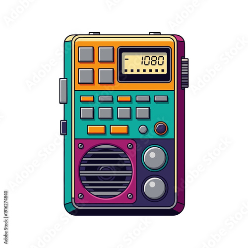 Retro Portable Radio Cassette Player, 80s Style, Colorful Design