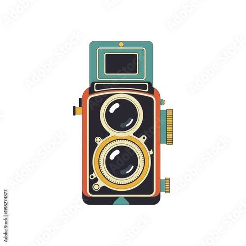 Retro twin lens reflex camera illustration