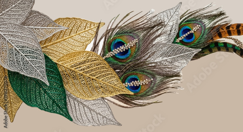 Peacock Feathers in Various Colors and Textures.