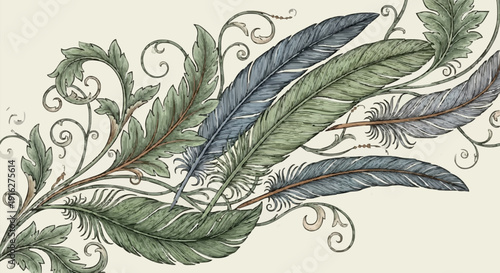 Vintage style illustration of leaves and floral elements.