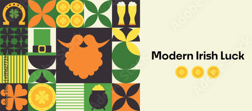 Modern Irish Luck Banner with Geometric St Patrick  Day Design