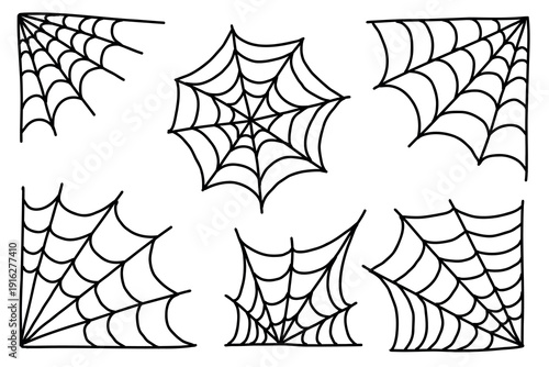 Wallpaper Mural Set of black and white spider web line art illustrations featuring corner and center web designs isolated on white background Torontodigital.ca