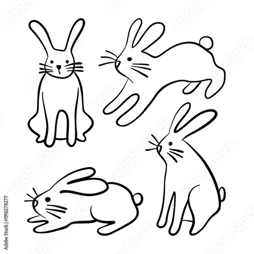 Rabbit line art drawing set.