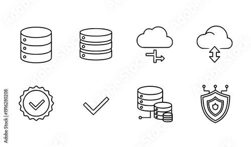 Database Outline Icon Set Minimal Data Storage Line Vector Collection on White