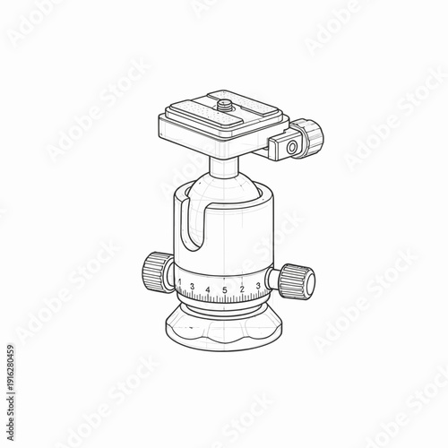 Camera ball head tripod mount, isolated on white background.