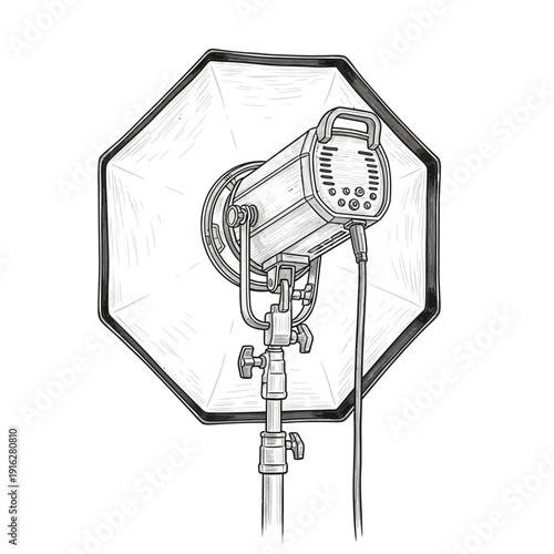 Octagonal Softbox with Studio Light on Stand Sketch