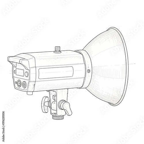 Studio strobe light illustration, photography equipment sketch