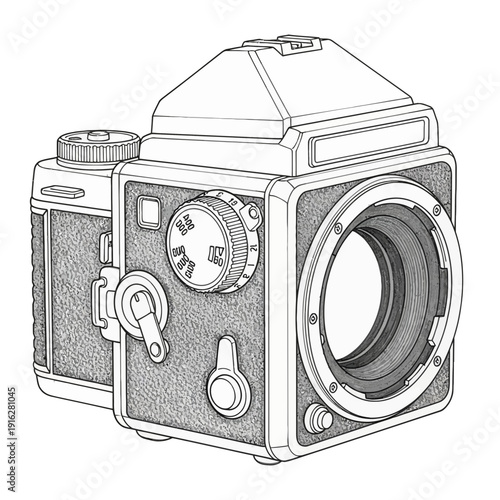 Vintage twin-lens reflex camera sketch