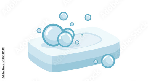 Flat vector icon of a soap bar with bubbles, isolated object, modern minimal flat design, soft colors, simple shapes