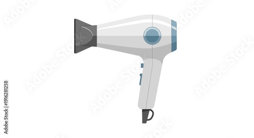 Flat vector icon of a generic hair dryer, isolated single object, modern flat style, clean lines, limited color palette, minimal detail, no logo, no brand elements, white background, high resolution v