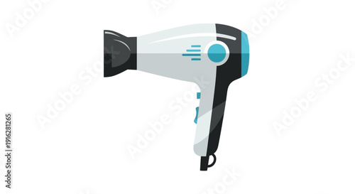 Flat vector icon of a generic hair dryer, isolated single object, modern flat style, clean lines, limited color palette, minimal detail, no logo, no brand elements, white background, high resolution v