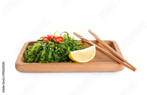 Wooden tray with tasty seaw...
