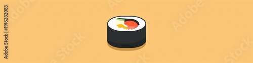 A vector icon of a fresh sushi roll with vibrant colors, centered on a solid background.
