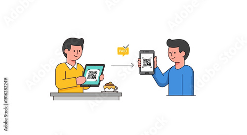 People using digital devices for contactless payment transaction