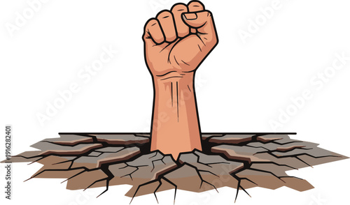 Fist Emerging from Cracked Ground Resilience and Power